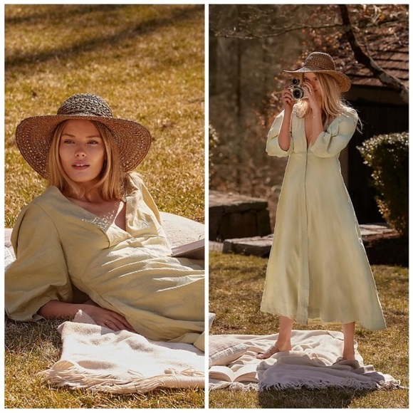 Free People Dresses & Skirts - FREE PEOPLE Lydia pistachio Puff sleeve Midi dress Size XS